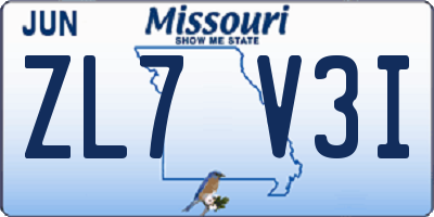 MO license plate ZL7V3I