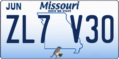 MO license plate ZL7V3O