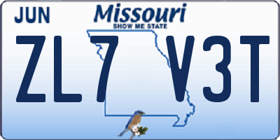 MO license plate ZL7V3T