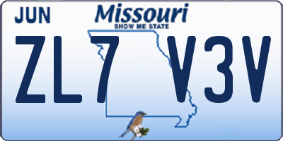 MO license plate ZL7V3V