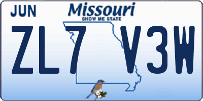 MO license plate ZL7V3W