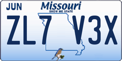 MO license plate ZL7V3X