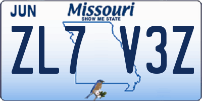 MO license plate ZL7V3Z