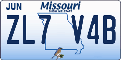 MO license plate ZL7V4B