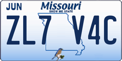 MO license plate ZL7V4C