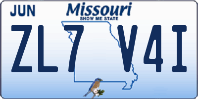 MO license plate ZL7V4I