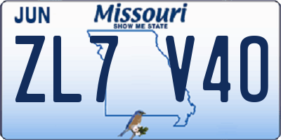 MO license plate ZL7V4O
