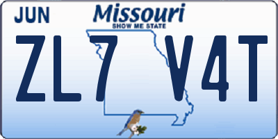 MO license plate ZL7V4T