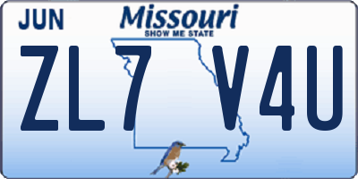 MO license plate ZL7V4U