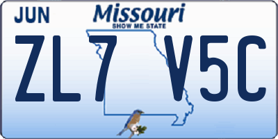 MO license plate ZL7V5C