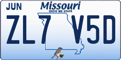 MO license plate ZL7V5D