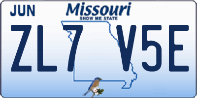 MO license plate ZL7V5E