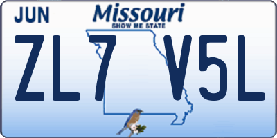MO license plate ZL7V5L