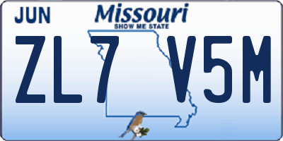 MO license plate ZL7V5M