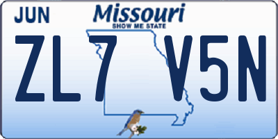 MO license plate ZL7V5N