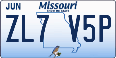 MO license plate ZL7V5P
