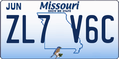 MO license plate ZL7V6C