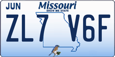 MO license plate ZL7V6F