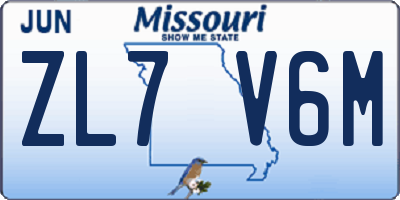 MO license plate ZL7V6M