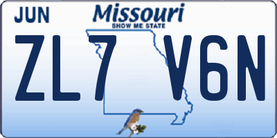 MO license plate ZL7V6N
