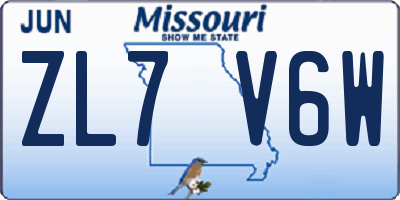 MO license plate ZL7V6W