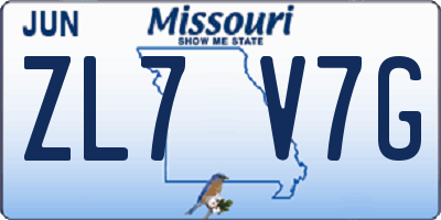 MO license plate ZL7V7G