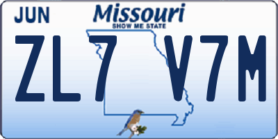 MO license plate ZL7V7M