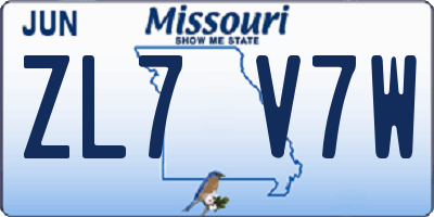 MO license plate ZL7V7W