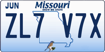 MO license plate ZL7V7X