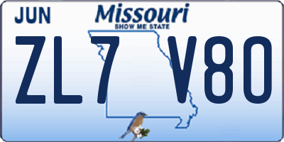 MO license plate ZL7V8O