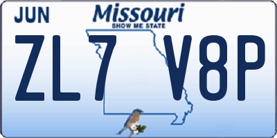 MO license plate ZL7V8P
