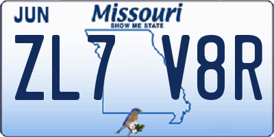 MO license plate ZL7V8R