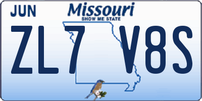 MO license plate ZL7V8S