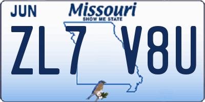 MO license plate ZL7V8U