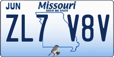 MO license plate ZL7V8V