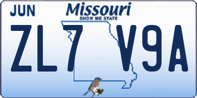 MO license plate ZL7V9A