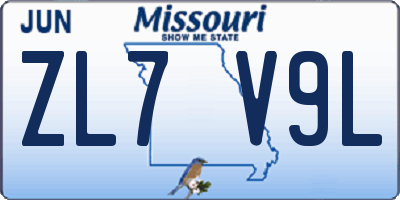 MO license plate ZL7V9L