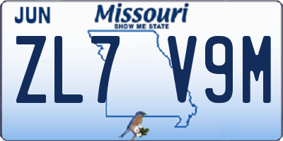 MO license plate ZL7V9M