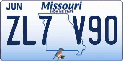 MO license plate ZL7V9O