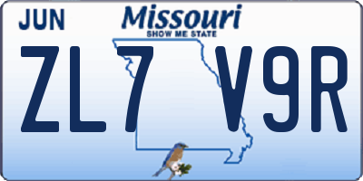 MO license plate ZL7V9R