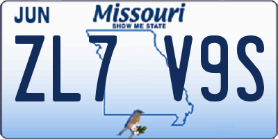 MO license plate ZL7V9S