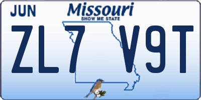 MO license plate ZL7V9T