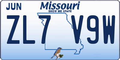 MO license plate ZL7V9W
