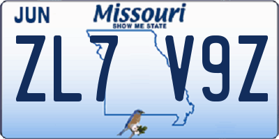 MO license plate ZL7V9Z