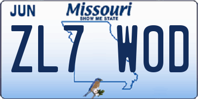 MO license plate ZL7W0D