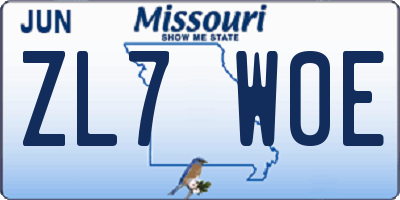MO license plate ZL7W0E