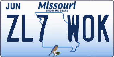 MO license plate ZL7W0K