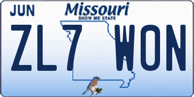 MO license plate ZL7W0N
