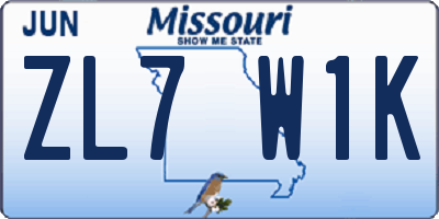 MO license plate ZL7W1K