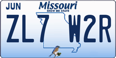 MO license plate ZL7W2R